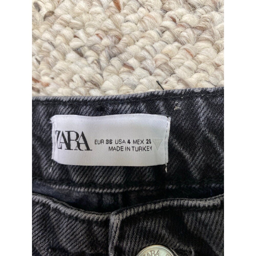 Zara High Rise Wide Straight Leg Jeans Washed Black Relaxed Fit Size 27 - Picture 8 of 9